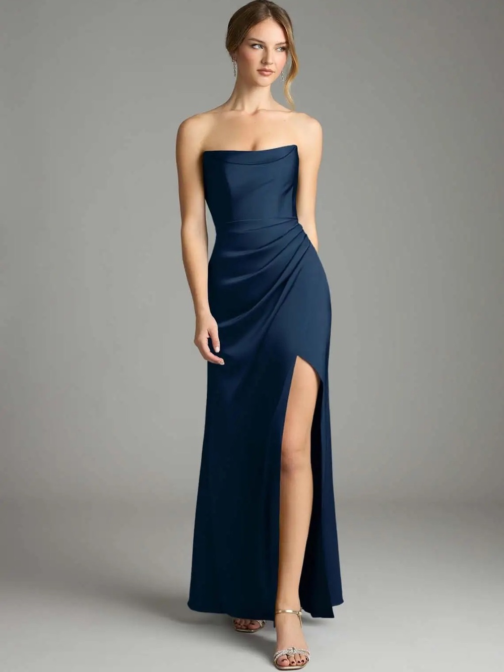 Azazie Leonis Strapless Convertible Dress In dark navy Sz A4 NWT
